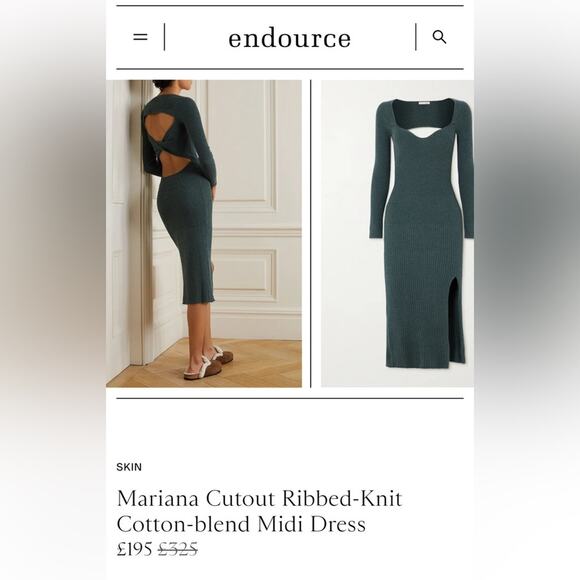 NWT SKIN Mariana Dress Size M (2) in Sea Moss Green Open Back Ribbed Cotton - Picture 8 of 9